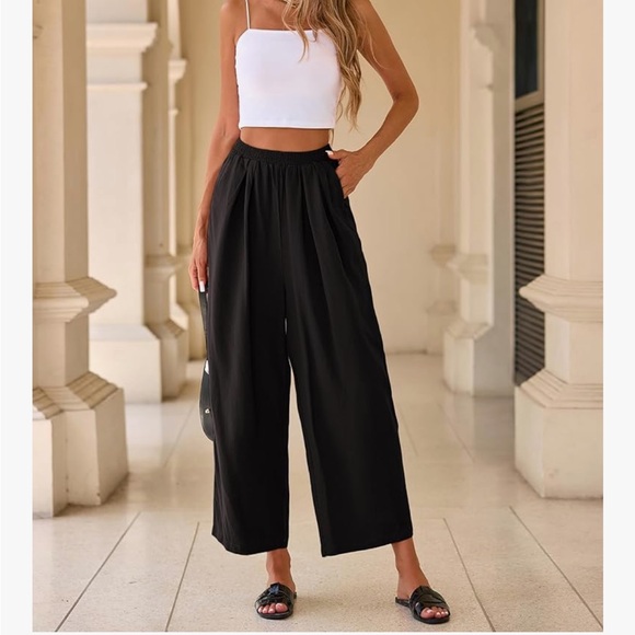 Linen Capri Pants | Cropped Wide Leg Summer Trousers with Pockets - Picture 4 of 8